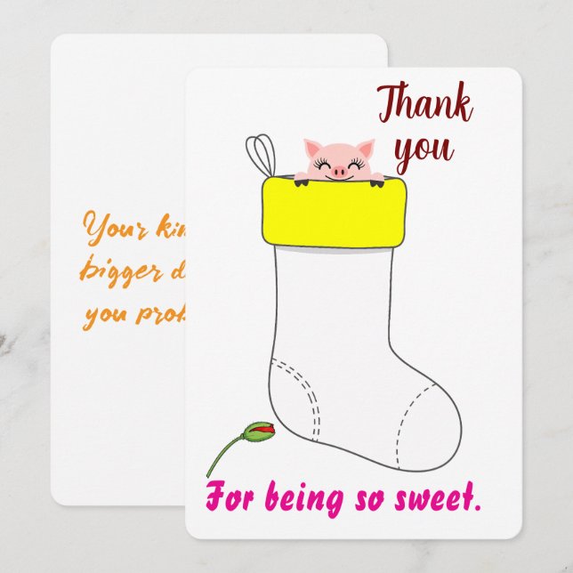 Funny Cute Pig Thank You Card (Front/Back)
