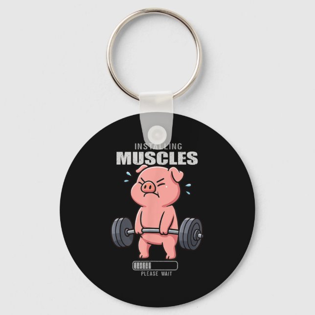 Funny Cute Pig Workout Gym Fitness Weightlifting D Keychain (Front)