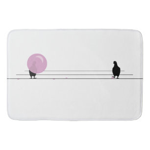 Funny Cute Pink Bubble Gum Birds On a Wire White Bath Mat