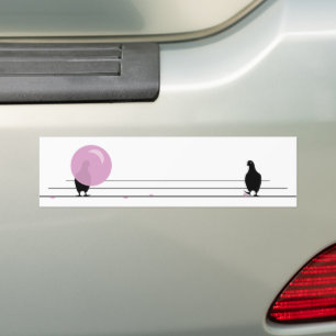 Funny Cute Pink Bubble Gum Birds On a Wire White Bumper Sticker