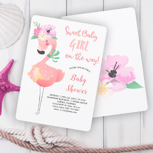 Funny cute pink flamingo floral baby shower party invitation