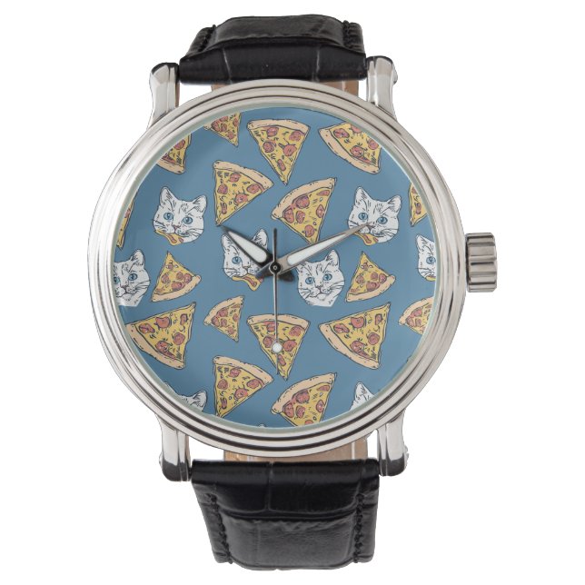 Funny Cute Pizza Cat Pattern Watch (Front)