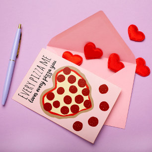Funny Cute Pizza Heart Valentine's Day Greeting Holiday Card