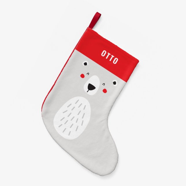 Funny cute polar bear personalized children's small christmas stocking (Front (Hanging))