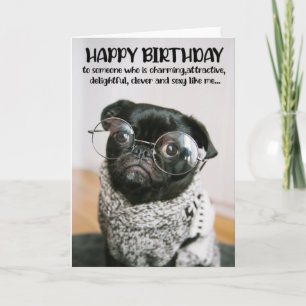 Funny Cute Pug Birthday Greeting Card 
