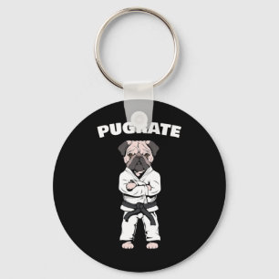Funny Cute Pug Karate Black Belt Martial Art Love Keychain
