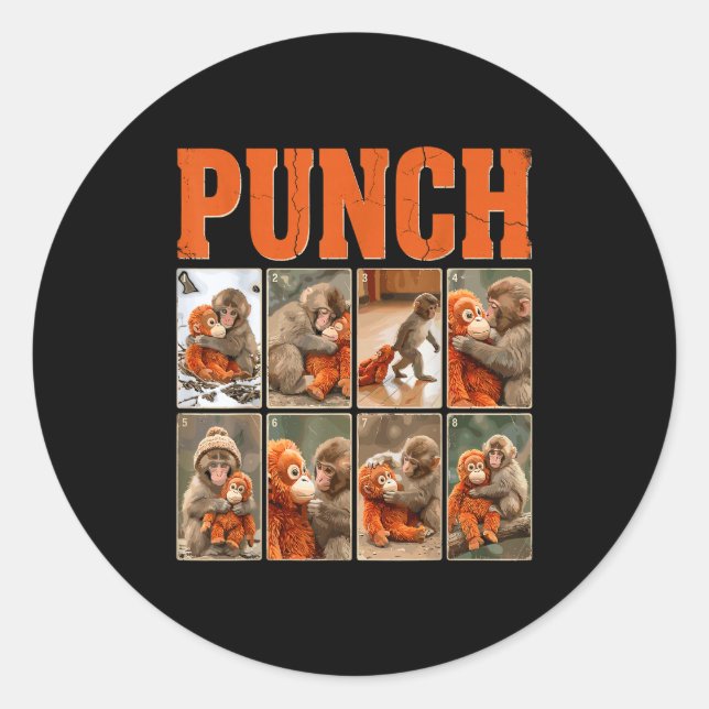 Funny cute punch monkey macaque meme japanese  classic round sticker (Front)