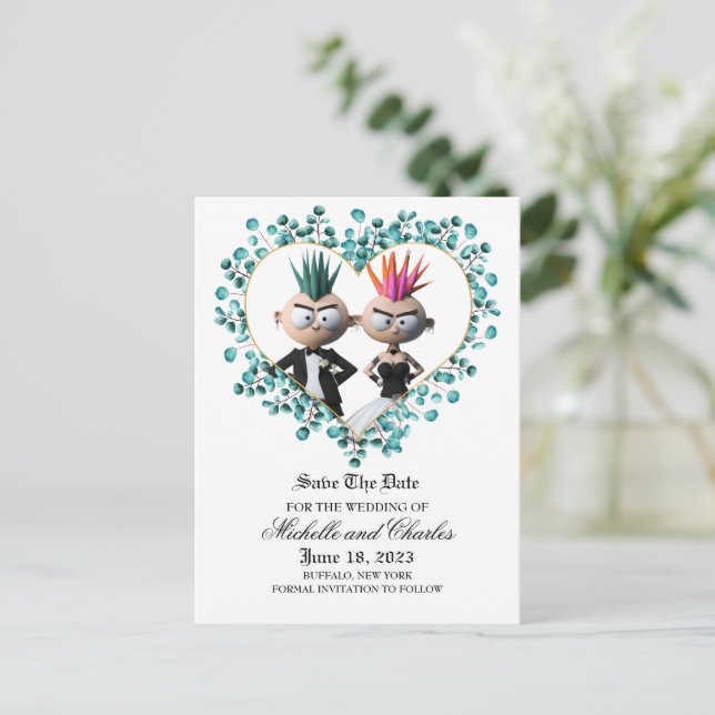 Funny Cute Punk Wedding Postcard (Standing Front)