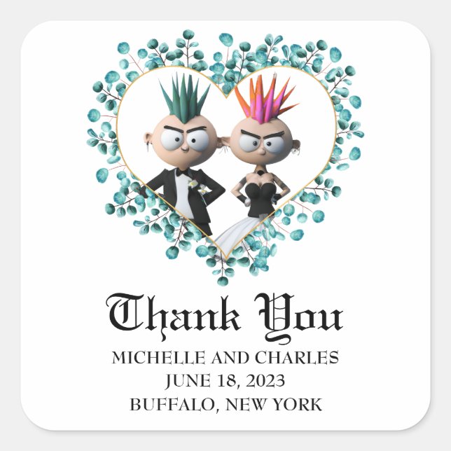 Funny Cute Punk Wedding Square Sticker (Front)