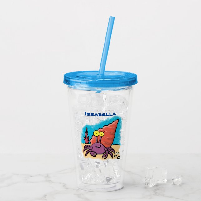 Funny cute purple cartoon hermit crab acrylic tumbler (Back Ice)