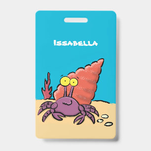 Funny cute purple cartoon hermit crab badge