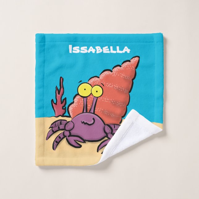 Funny cute purple cartoon hermit crab bath towel set (Wash Cloth)