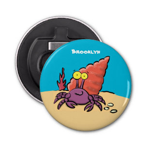 Funny cute purple cartoon hermit crab bottle opener