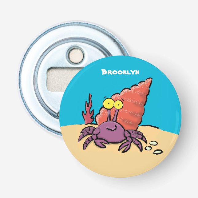 Funny cute purple cartoon hermit crab bottle opener (Front)