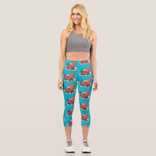 Funny cute purple cartoon hermit crab capri leggings