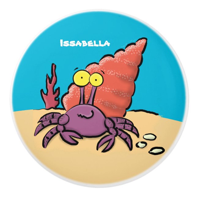 Funny cute purple cartoon hermit crab ceramic knob (Front)