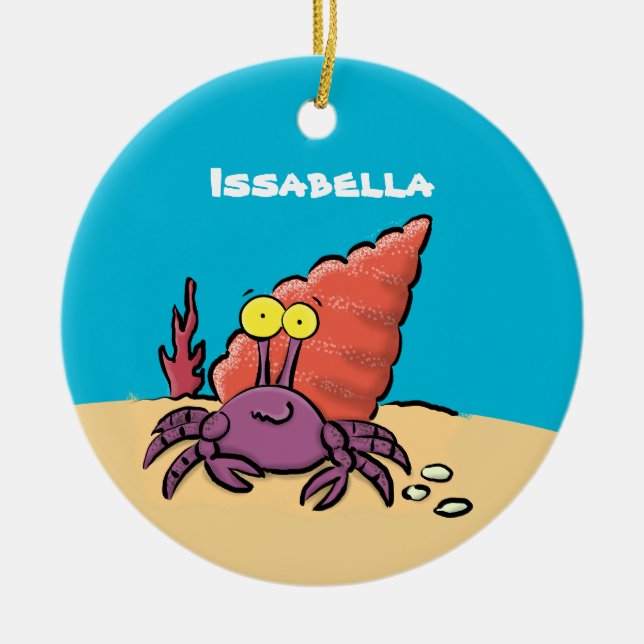 Funny cute purple cartoon hermit crab ceramic ornament (Front)