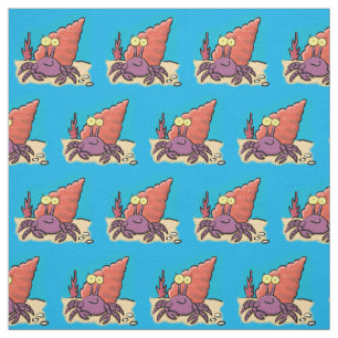 Funny cute purple cartoon hermit crab fabric