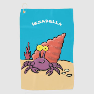 Funny cute purple cartoon hermit crab  golf towel