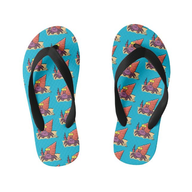 Funny cute purple cartoon hermit crab kid's flip flops (Footbed)