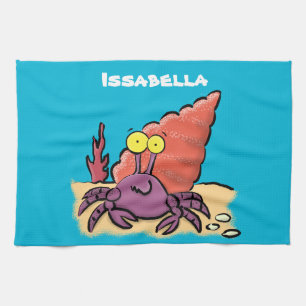 Funny cute purple cartoon hermit crab kitchen towel