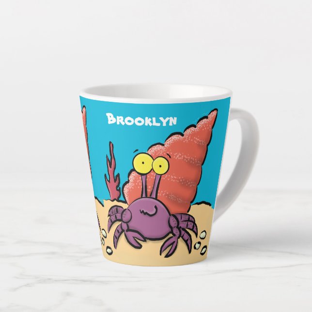 Funny cute purple cartoon hermit crab latte mug (Right Angle)