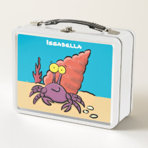 Funny cute purple cartoon hermit crab metal lunch box