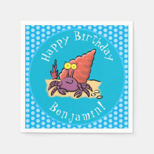 Funny cute purple cartoon hermit crab napkin