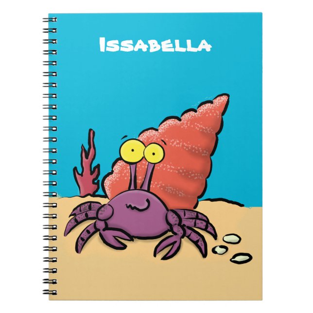 Funny cute purple cartoon hermit crab notebook (Front)