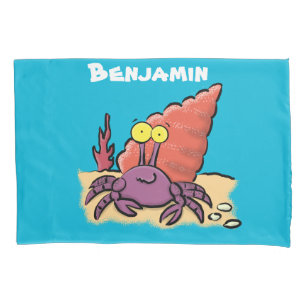 Funny cute purple cartoon hermit crab pillowcase