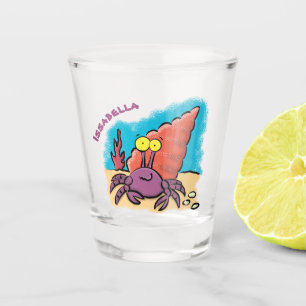 Funny cute purple cartoon hermit crab shot glass