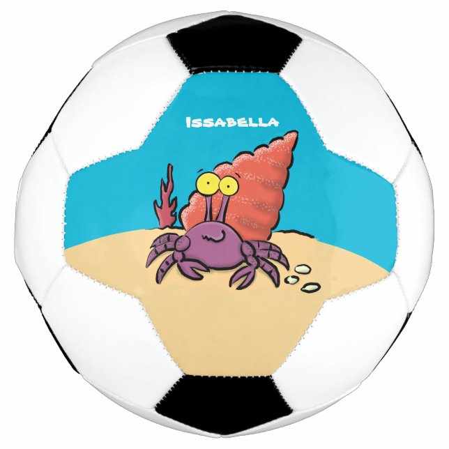 Funny cute purple cartoon hermit crab soccer ball (Front)