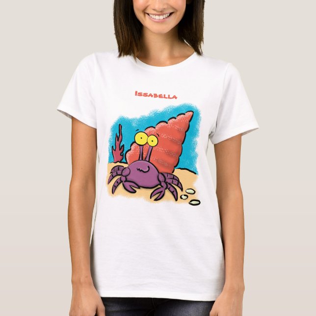 Funny cute purple cartoon hermit crab T-Shirt (Front)