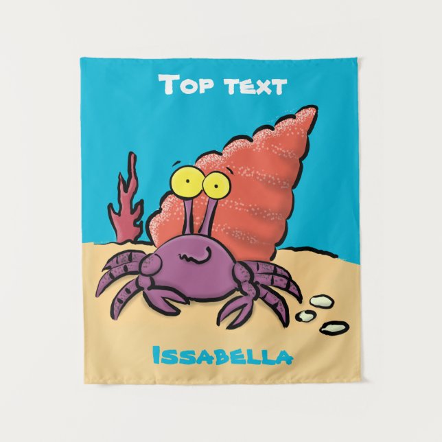 Funny cute purple cartoon hermit crab  tapestry (Front)