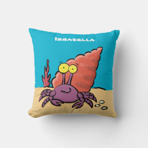 Funny cute purple cartoon hermit crab throw pillow