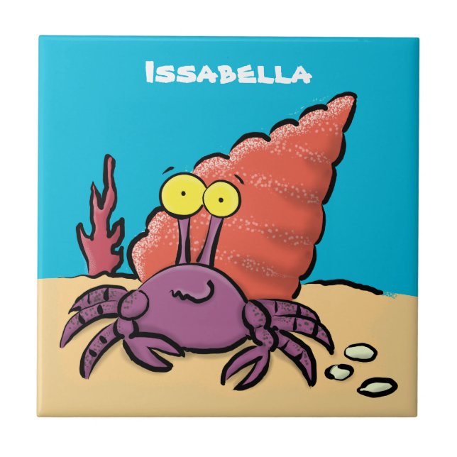 Funny cute purple cartoon hermit crab tile (Front)