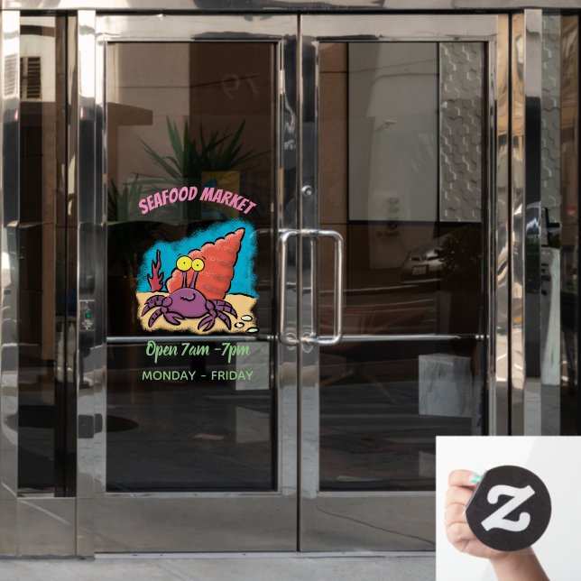 Funny cute purple cartoon hermit crab window cling (Office Door)