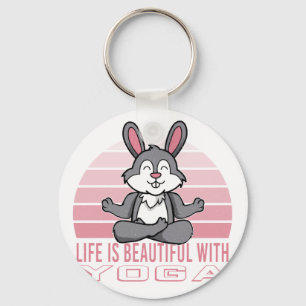 Funny cute rabbit doing yoga. funny yoga poses keychain