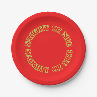 Funny Cute Red Green Christmas Naughty or Nice Paper Plate
