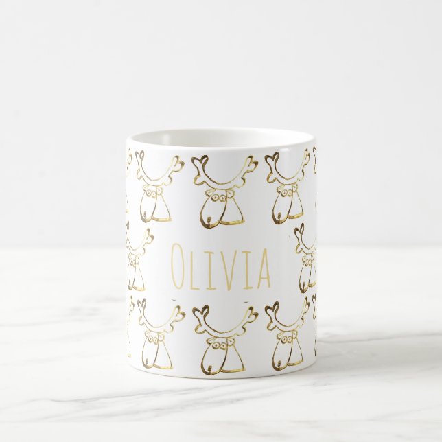 Funny Cute Reindeer Pattern Add Name or Text Coffee Mug (Center)