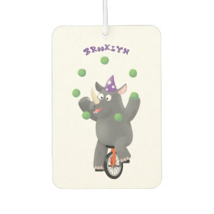 Funny cute rhino juggling on unicycle  air freshener