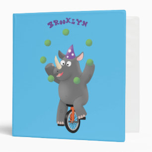 Funny cute rhino juggling on unicycle binder