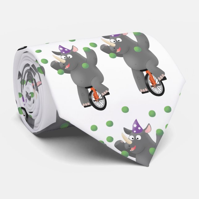 Funny cute rhino juggling on unicycle tie (Rolled)