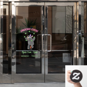 Funny cute rhino juggling on unicycle window cling