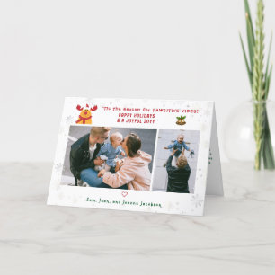 Funny Cute Rudolph 2 Photos Minimalist Modern Holiday Card