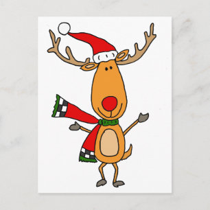 Funny Cute Rudolph Red-Nosed Reindeer Postcard