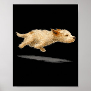 Funny cute running dog art dog painting style poster