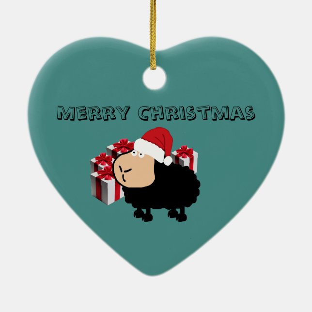 Funny cute Santa cartoon sheep Christmas Ceramic Ornament (Back)