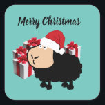 Funny cute Santa cartoon sheep Christmas Square Sticker<br><div class="desc">Funny cute Santa cartoon sheep Christmas design.</div>