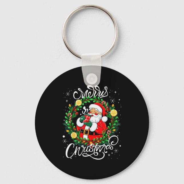 Funny Cute Santa Claus Merry Christmas Men Women K Keychain (Front)
